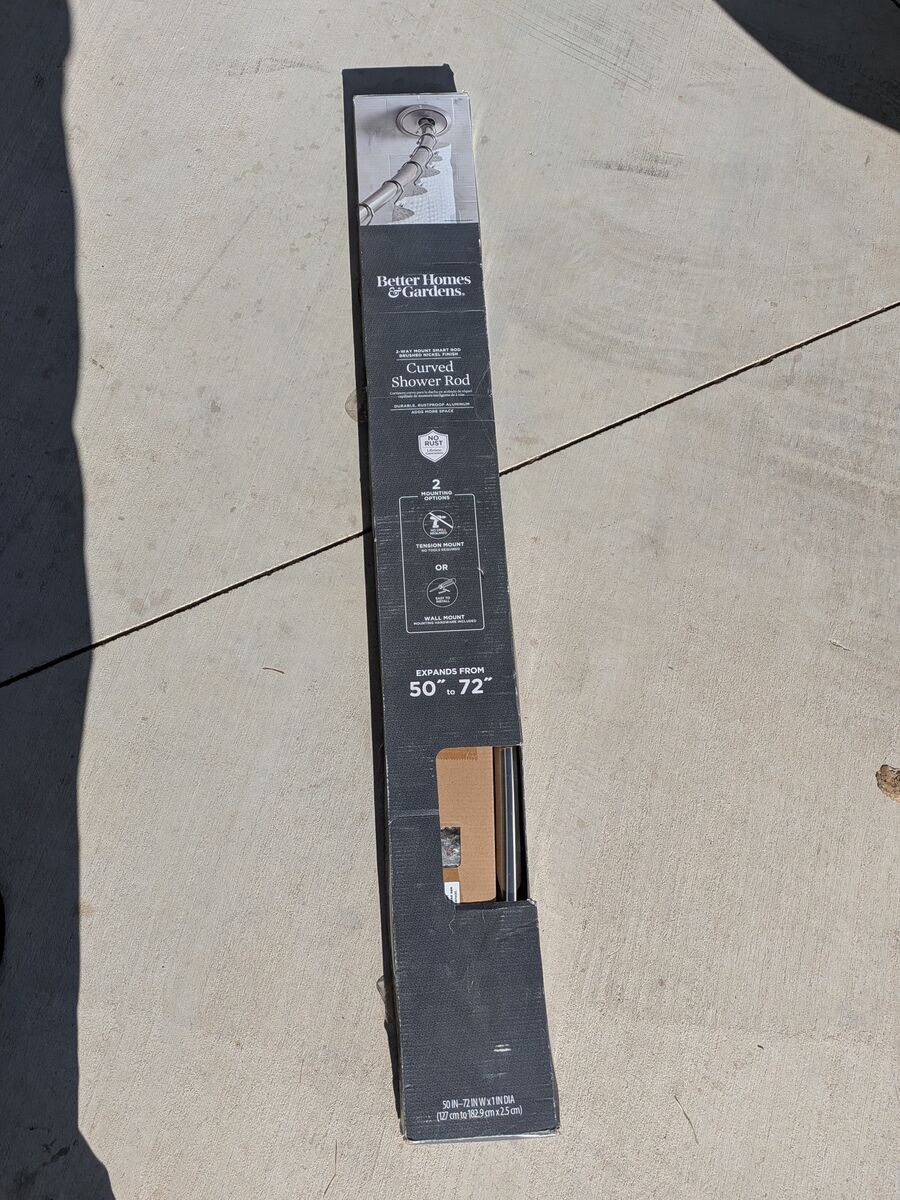 NEW IN BOX METAL CURVED SHOWER CURTAIN ROD