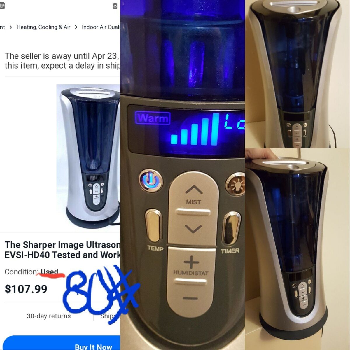 Sharper Image Ultrasonic Humidifier EVSI-HD40