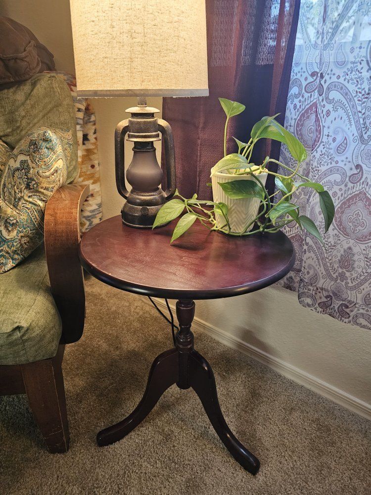 Dark Wood Round Accent Side Table Small Pedestal Plant Stand