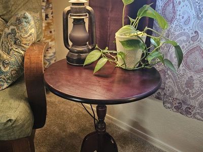 Dark Wood Round Accent Side Table Small Pedestal Plant Stand