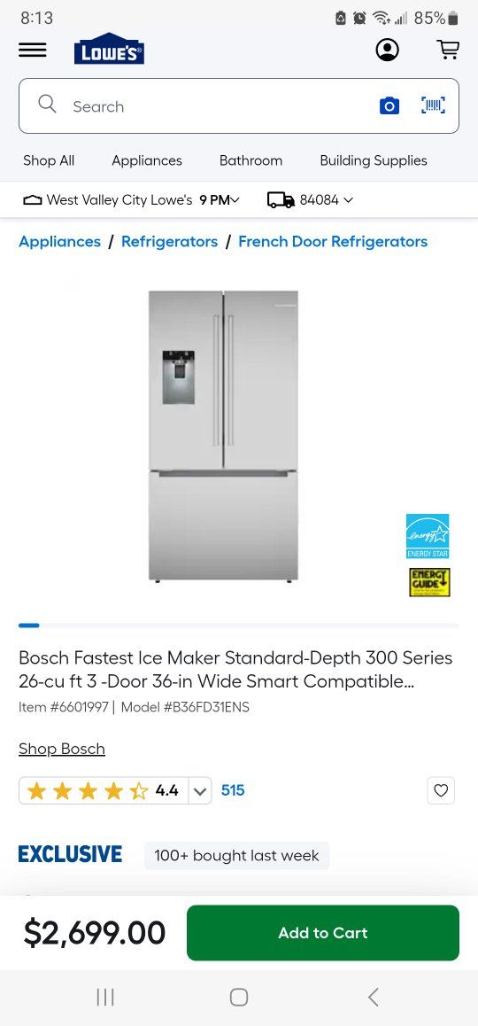 Brand New Bosch FastIce Maker 26c.f 3 Door fridge, free delivery