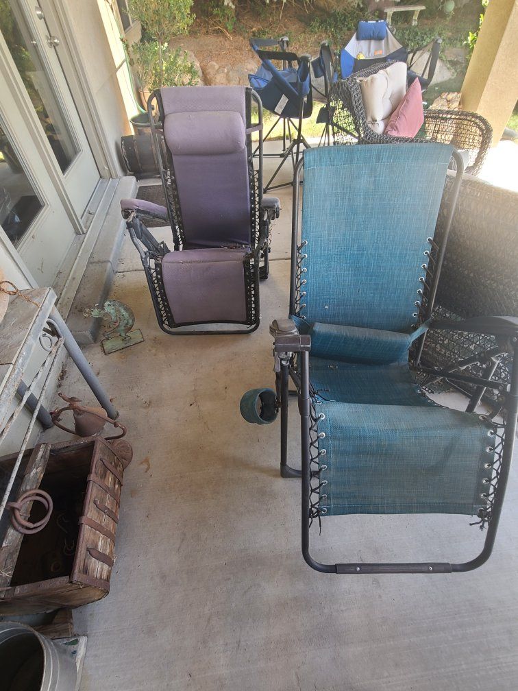 Used Outdoor Zero Gravity Recliner Chairs - Purple & Teal, Set of 2