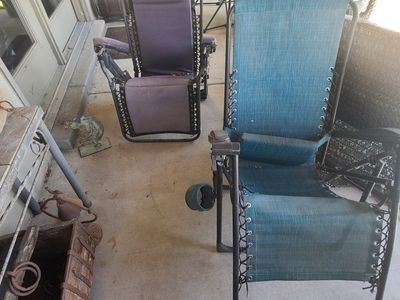 Used Outdoor Zero Gravity Recliner Chairs - Purple & Teal, Set of 2
