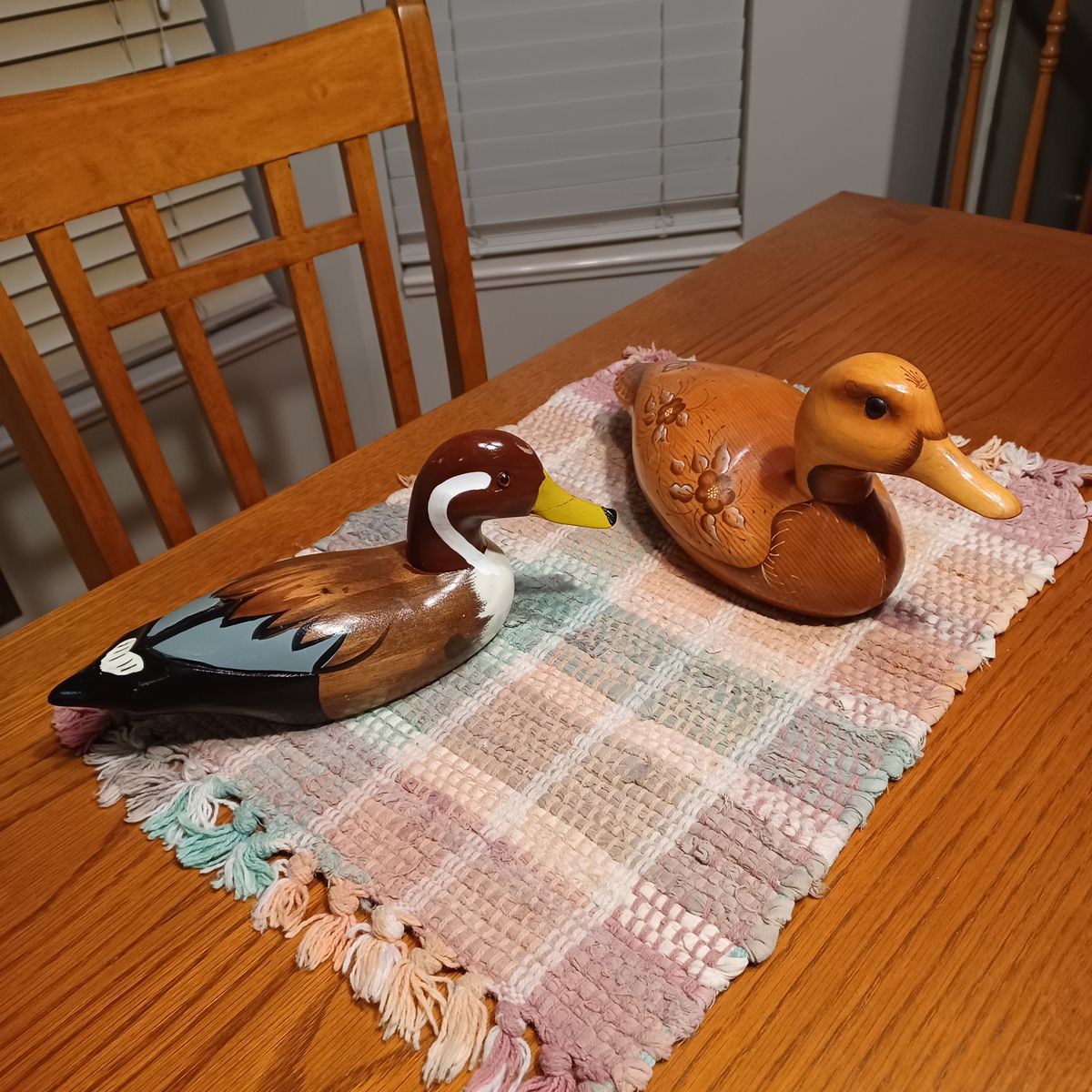Two wood duck decoy decorations 