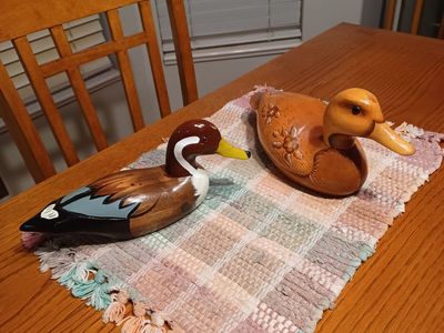 Two wood duck decoy decorations