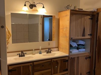 Rustic Wood Bathroom Vanity with Double Sink and Storage Cabinet - 60-inch