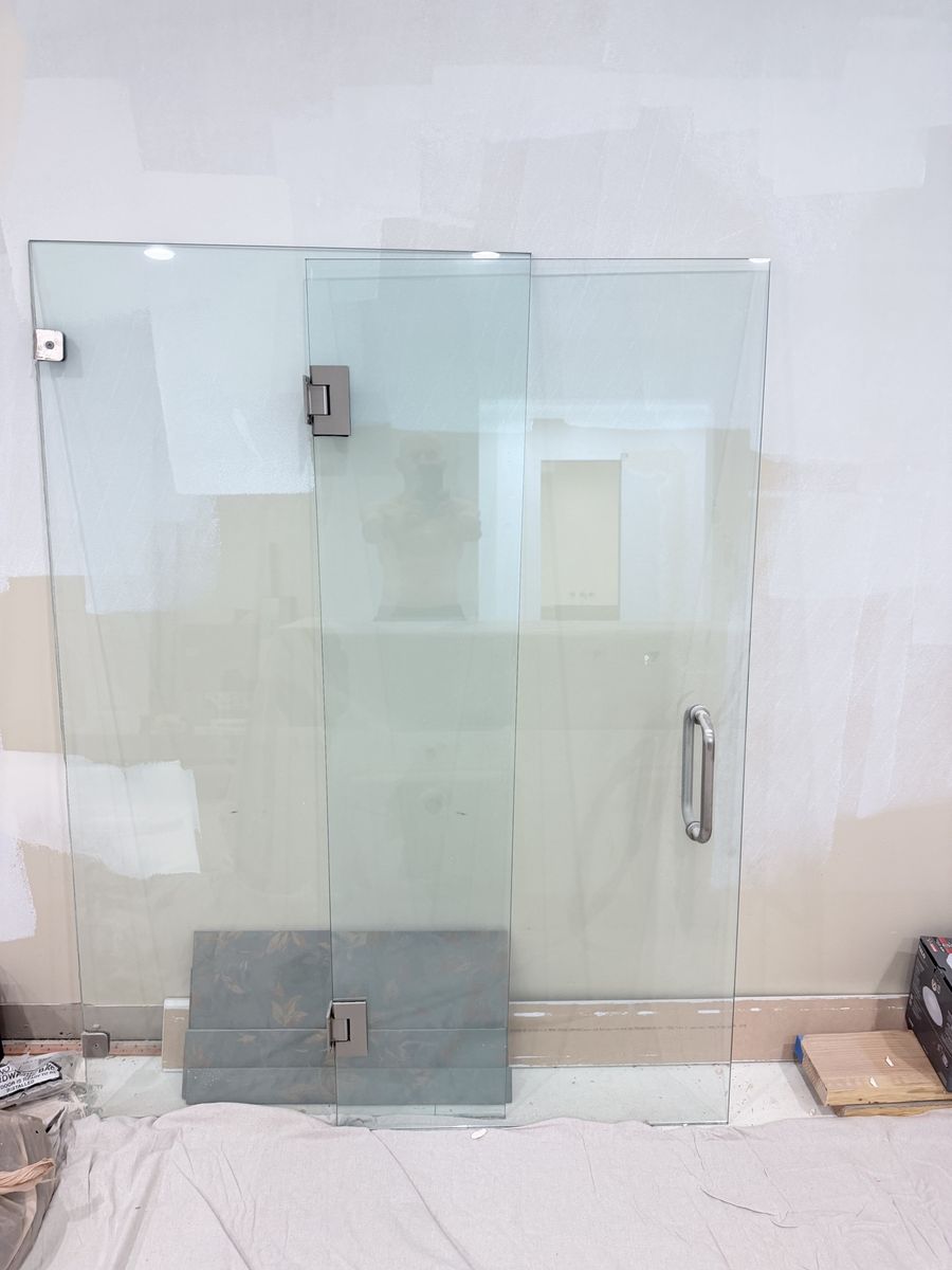 Glass door for shower or bath tub with hardware