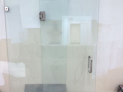 Glass door for shower or bath tub with hardware
