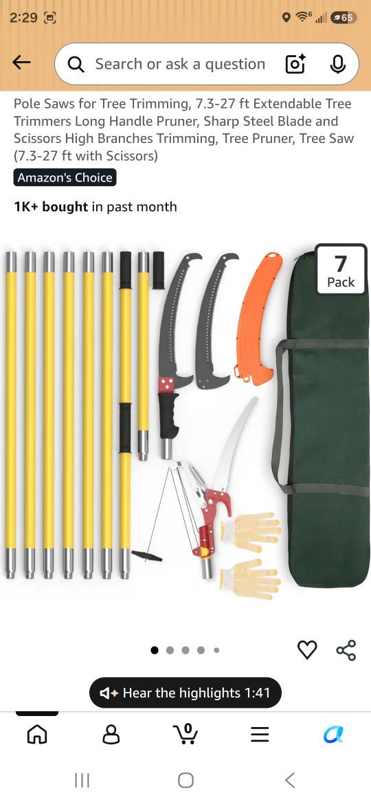 Extendable Tree Trimmer Pole Saw Kit (7.3-27 ft) with Long Handle Pruner, Sharp Steel Blade, and Scissors
