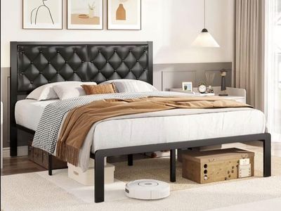 Queen Bed Frame — Brand New - Vegan Leather