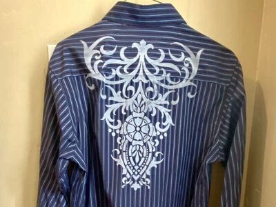 NEW - Mens LevelTen Mens Long Sleeve Dress Shirt - Blue and Black Stripe - SZ XL - C PICS