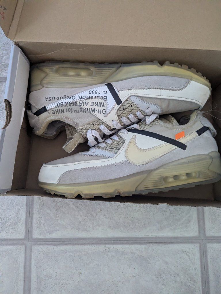 Nike Air Max 90 x OFF-WHITE Desert Ore Beige Sneakers - Men's Size 9.5