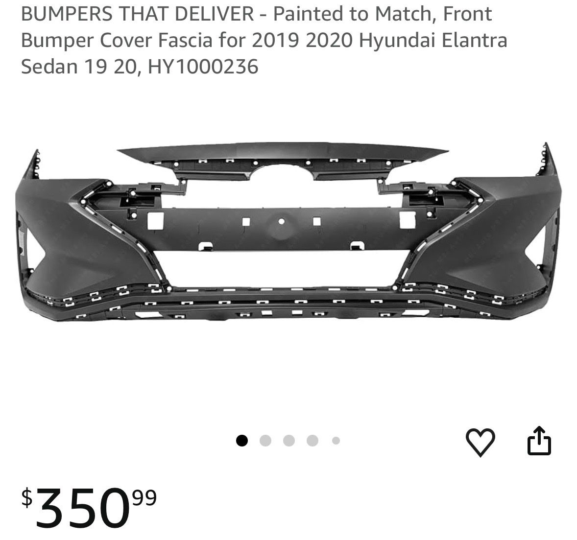 New Front Bumper Cover Fascia for 2019 2020 Hyundai Elantra Sedan 19 20, HY1000236
