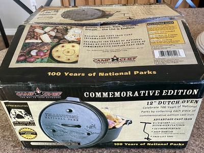 Camp Chef Dutch Oven 12 inch 9 1/3 quart Commemorative Edition Yellowstone Cabela’s Carry Bag New