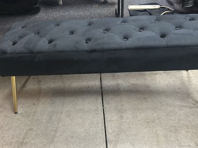 Black Tufted Velvet Bench with Gold Metal Legs