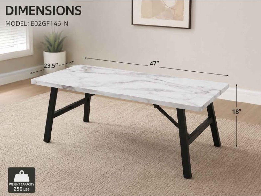 New Modern Faux Marble Coffee Table 47" x 23.5" – Sealed in Box #277
