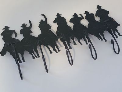 Rustic Coat Rack with Horse Riders: Entryway Organizer