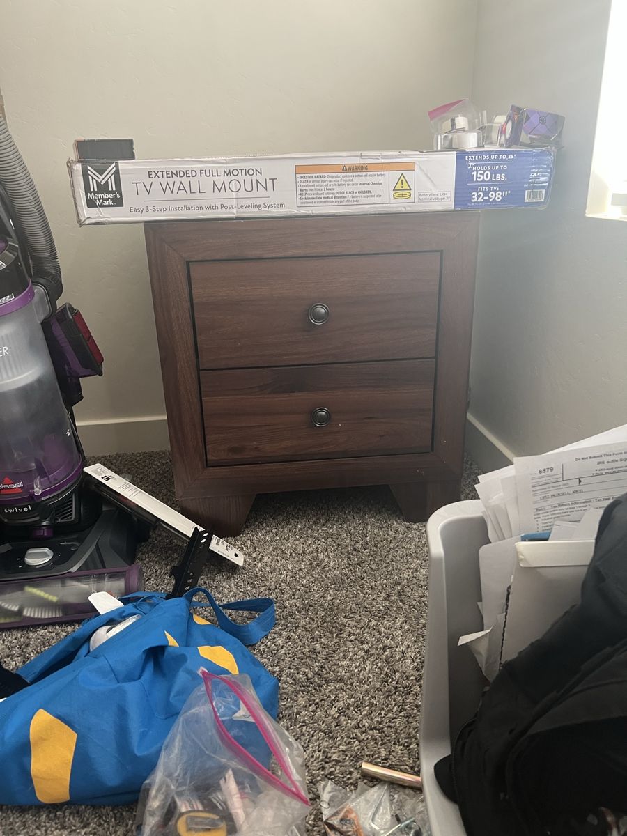 Dark Wood Dresser with Mirror & Matching Nightstand - 6-Drawer Dresser & 2-Drawer Nightstand