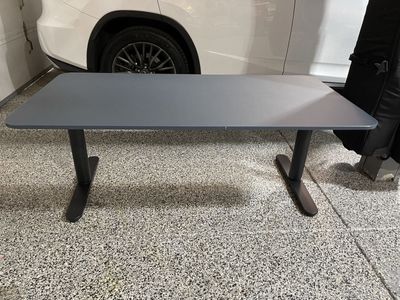 IKEA Mittzon Navy Blue Top Office Desk with Black Dual-Leg Base sit stand automated desk. 63”