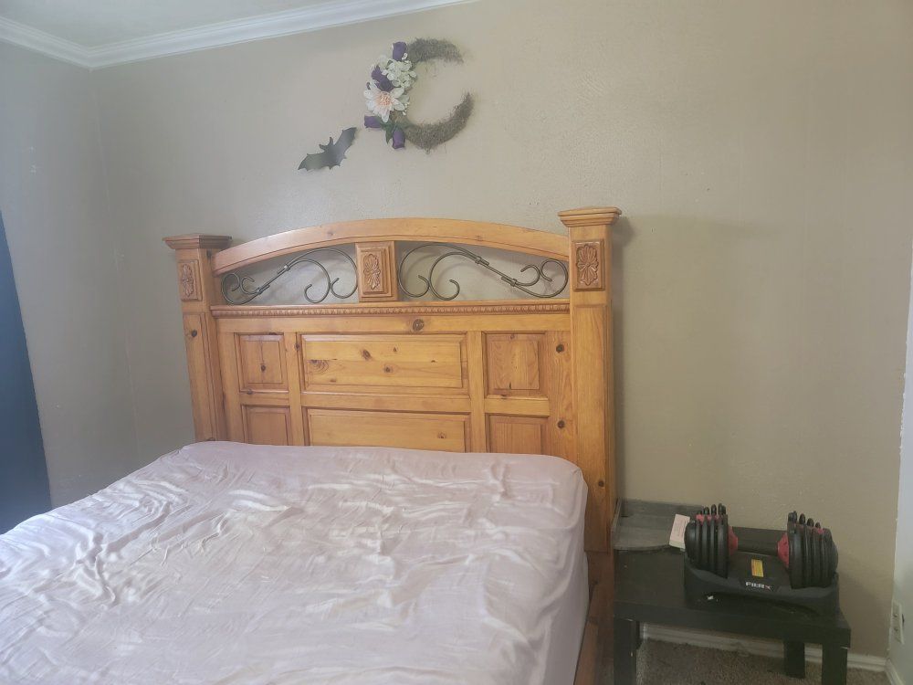 Solid pine Queen Bed Frame & Dresser with Mirror **mattress not included