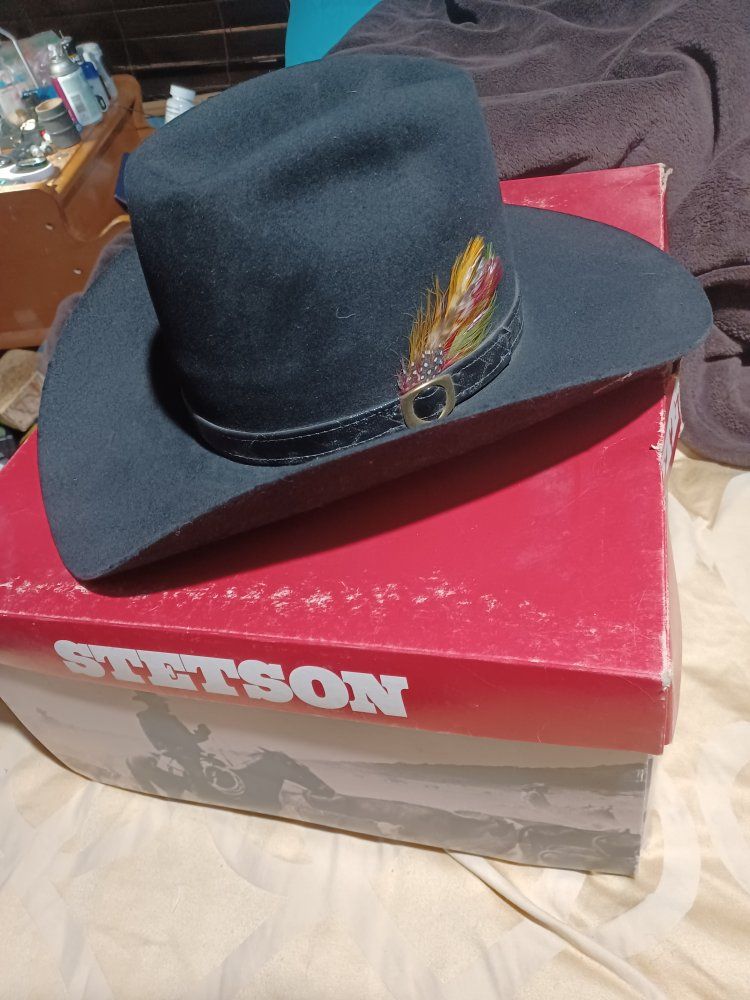 Stetson Black Felt Cowboy Hat with Feather Detail