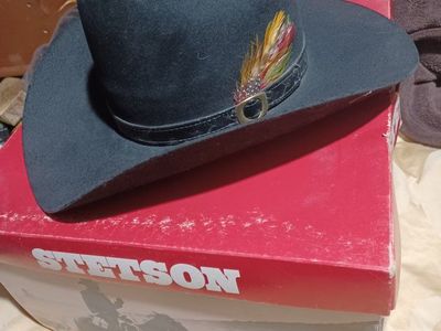 Stetson Black Felt Cowboy Hat with Feather Detail