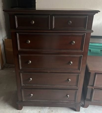 Matching Solid Wood Bedroom Set - 5-Drawer Tall Chest & Nightstand