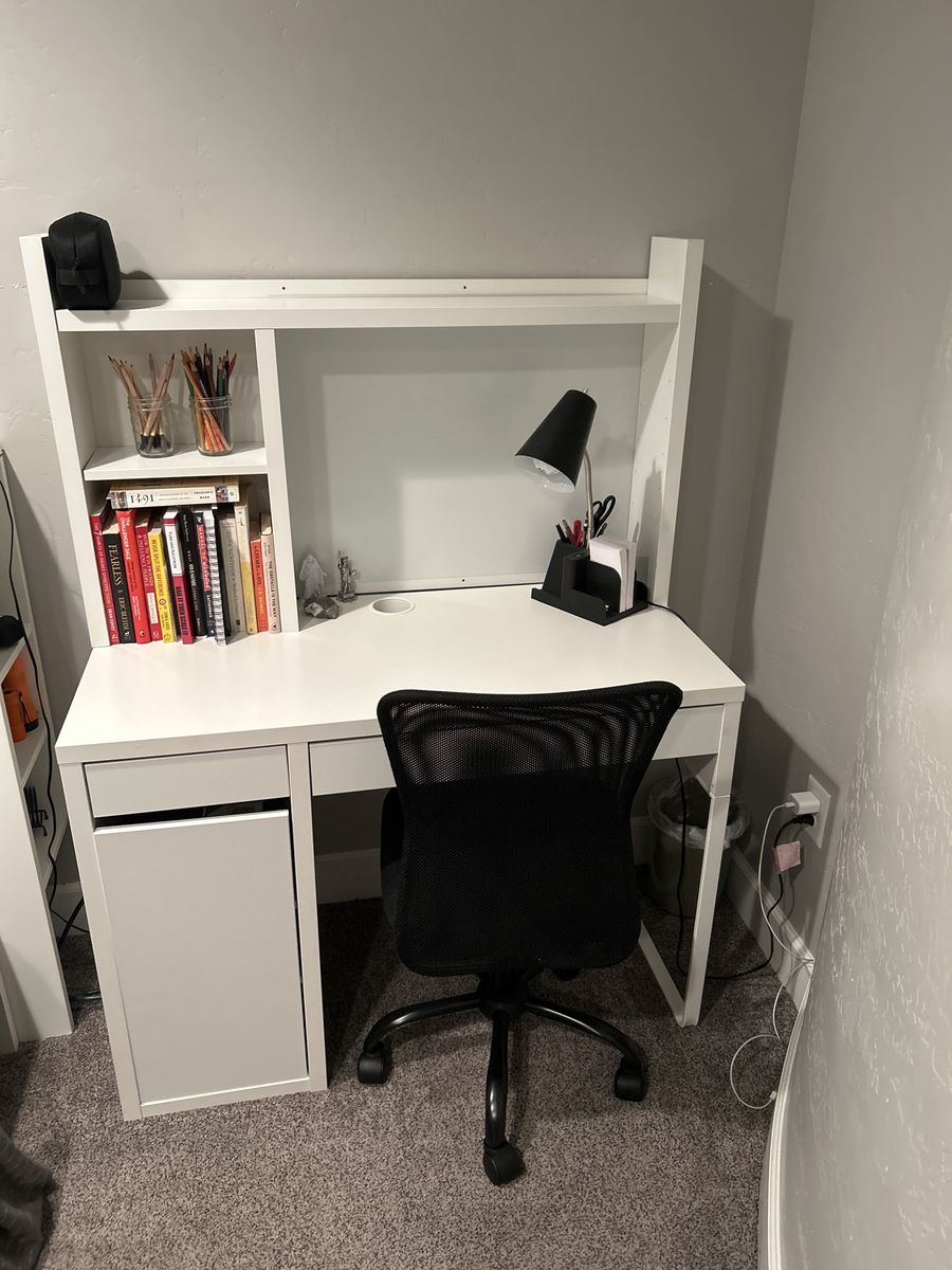 White Study Desk with Hutch and Storage Drawer - Perfect for Home Office or Student