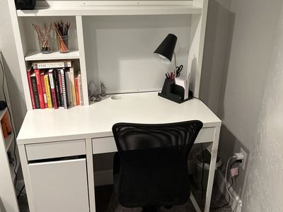 White Study Desk with Hutch and Storage Drawer - Perfect for Home Office or Student