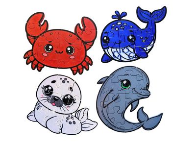Ocean Animal Jigsaw Puzzles Bundle, 4 Puzzles Included!