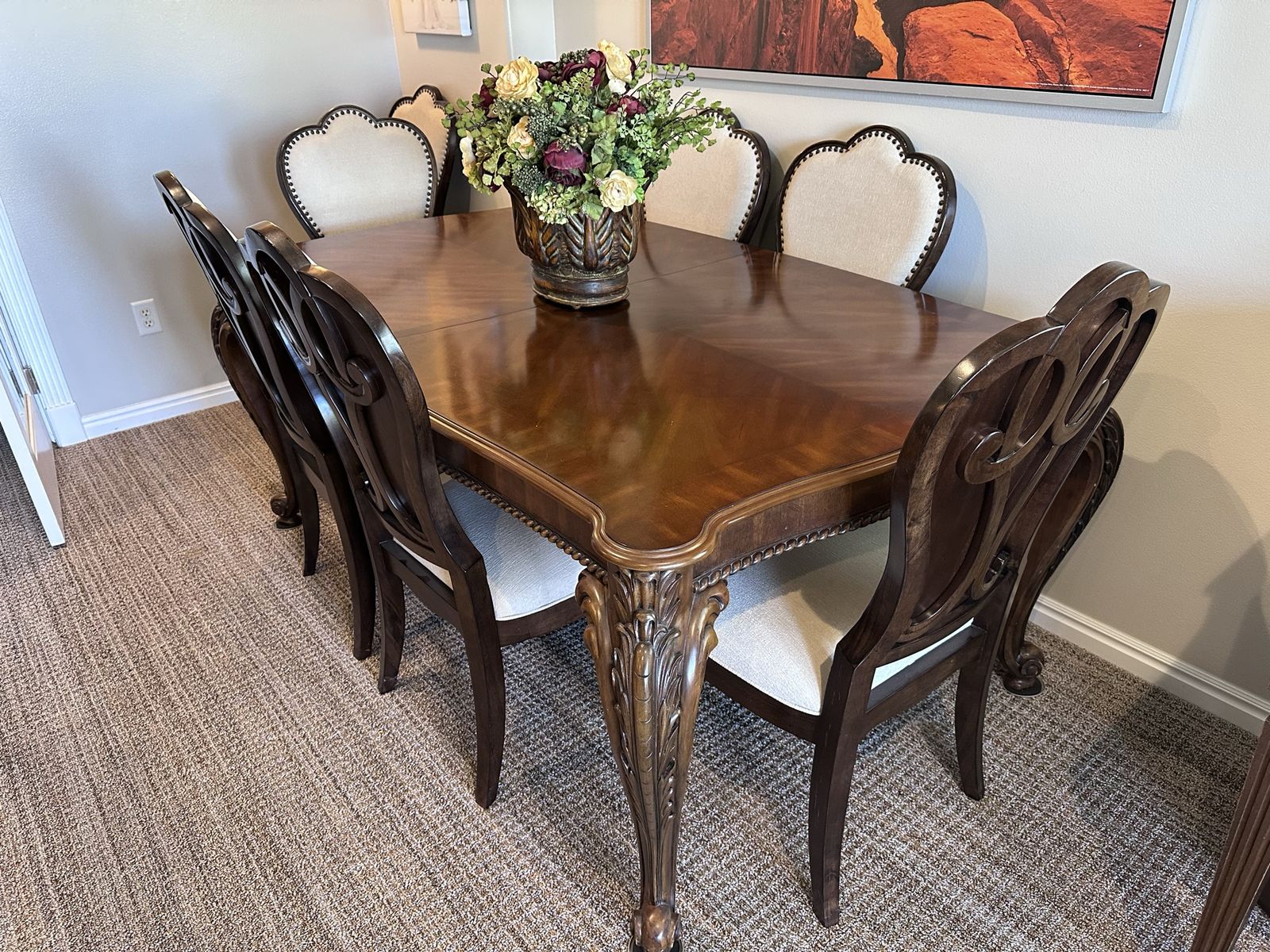 Beautiful Solid Wood Dining Table With  8 Chairs