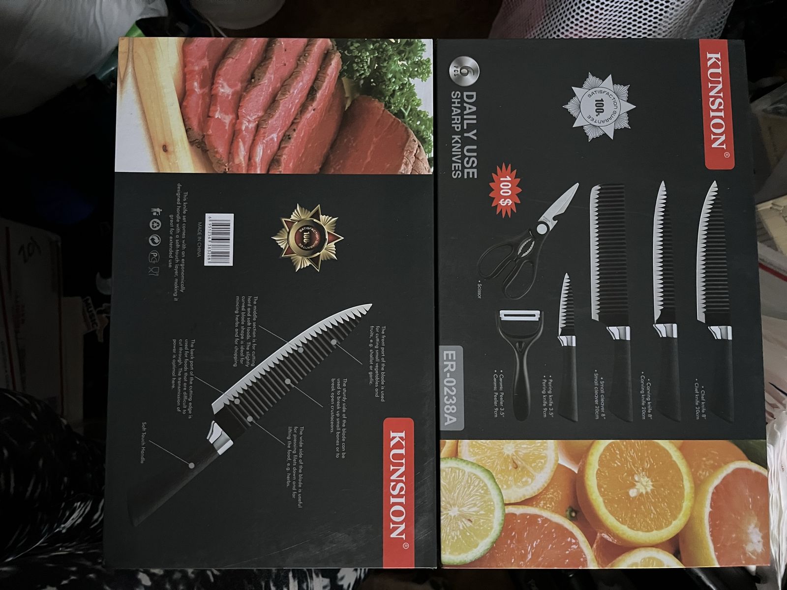 Kunsion ER-0238A 6-Piece Daily Use Sharp Knife Set w/ Peeler & Scissors, Soft-Touch Handle