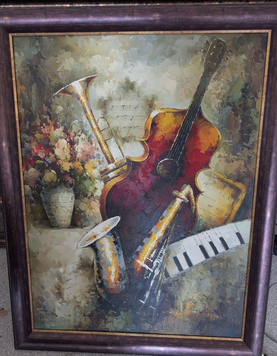 Hand-Painted Music & Instrument Wall Art – 42” x 54” - $275