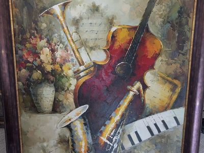 Hand-Painted Music & Instrument Wall Art – 42” x 54” - $275