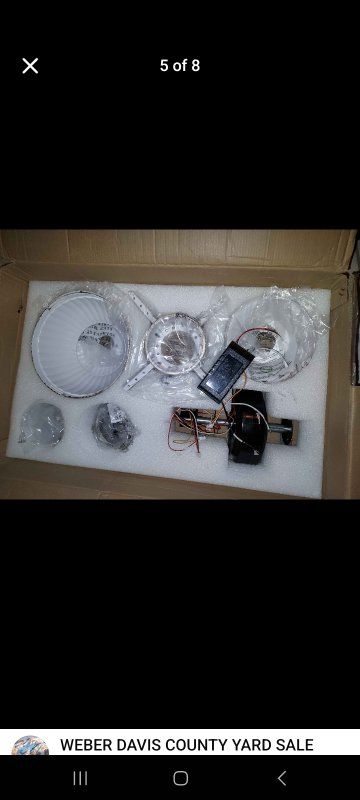 White Ceiling Fan with Wood Grain Reversible Blades and Light Kit - Unused Parts