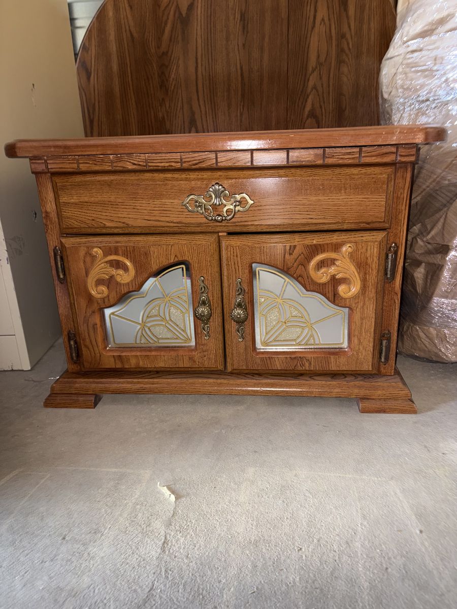 Vintage Nightstand w/ Working Cupboards – Decorative Drawer Front