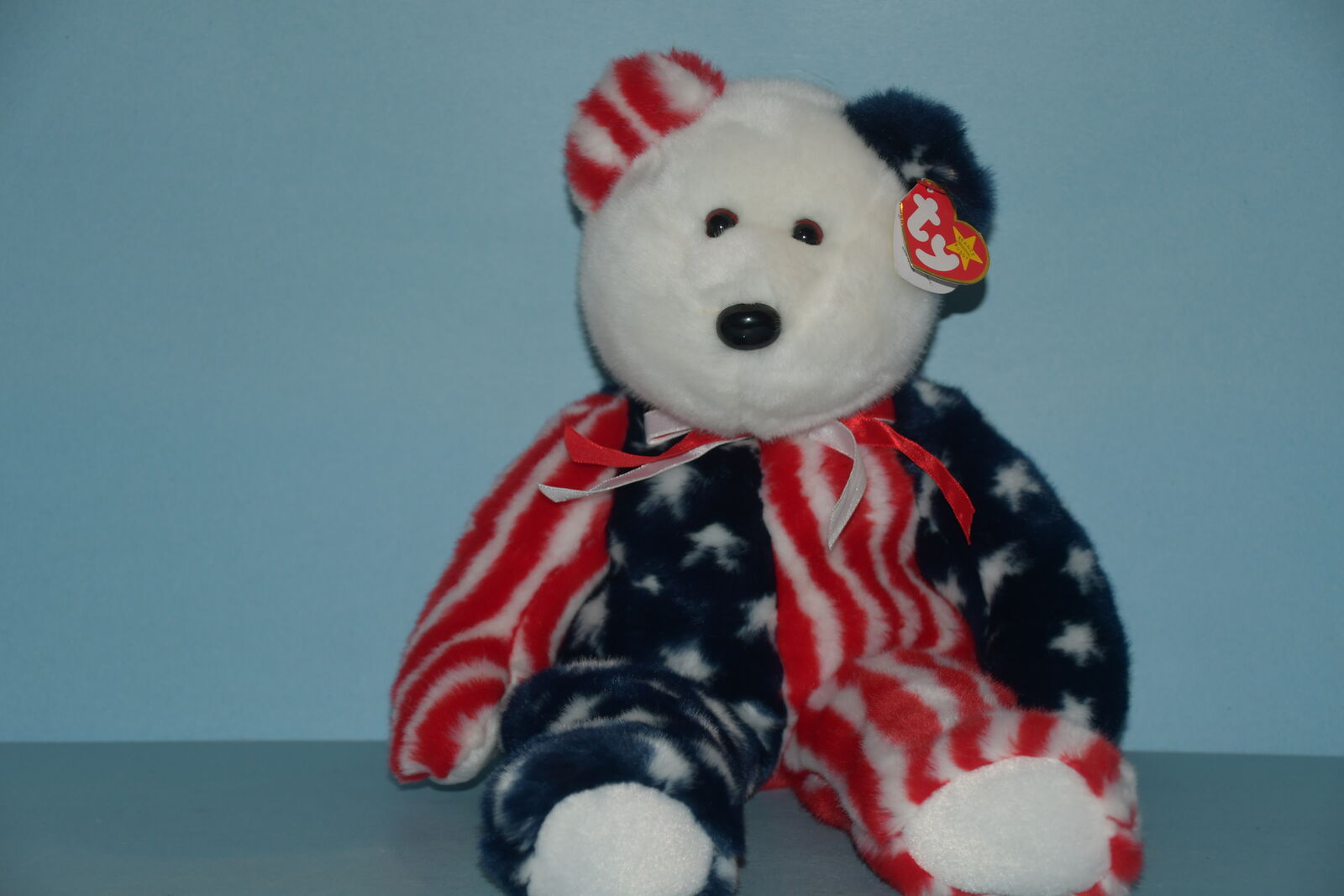 VINTAGE 14" NWT TY "SPANGLE" TEDDY BEAR" ~ FIRST BEANIE TO HAVE A 2 PATTERN BODY & a 3 PATTERN HEAD ~ USA ~ SOFT & CLEAN!