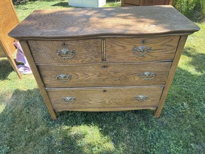 Antique Late Victorian Dresser - Refinished Oak with Ornate Pulls
