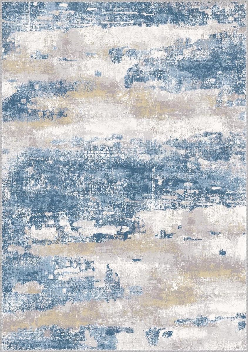NEW Area Rugs 8x10 for Living Room Bedroom, Modern Abstract Machine Washable Soft Blue Cream Rug