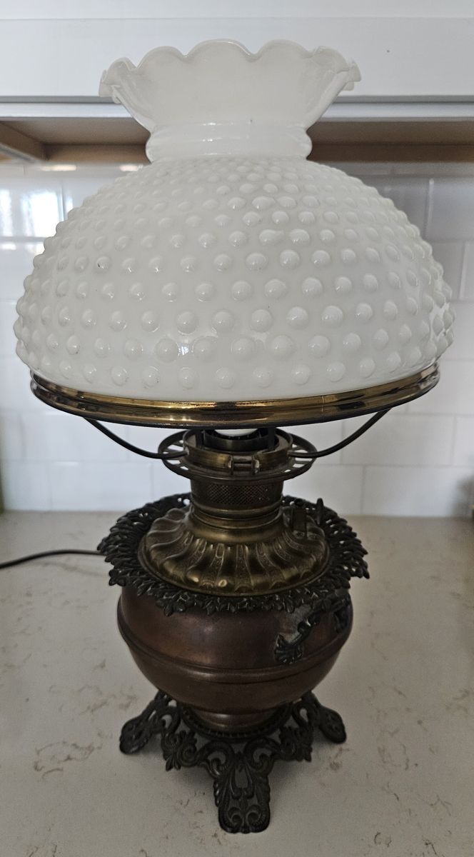 Vintage Brass And Milk Glass Lamp