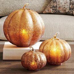 Pottery Barn Textured Glass Amber Pumpkin Cloche - Fall, Halloween