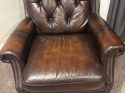 Brown Leather Accent Chair with Tufted Back