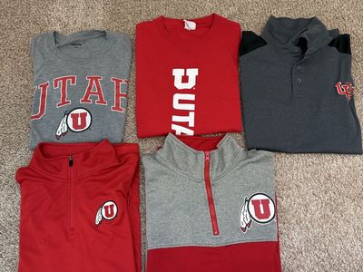 University of Utah Utes Fan Apparel Lot - 5 Men's Tops: T-Shirts, Polo, 1/4 Zips (Gray/Red)