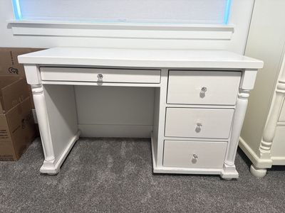 White Wooden Writing Desk with Drawers & Crystal Knobs