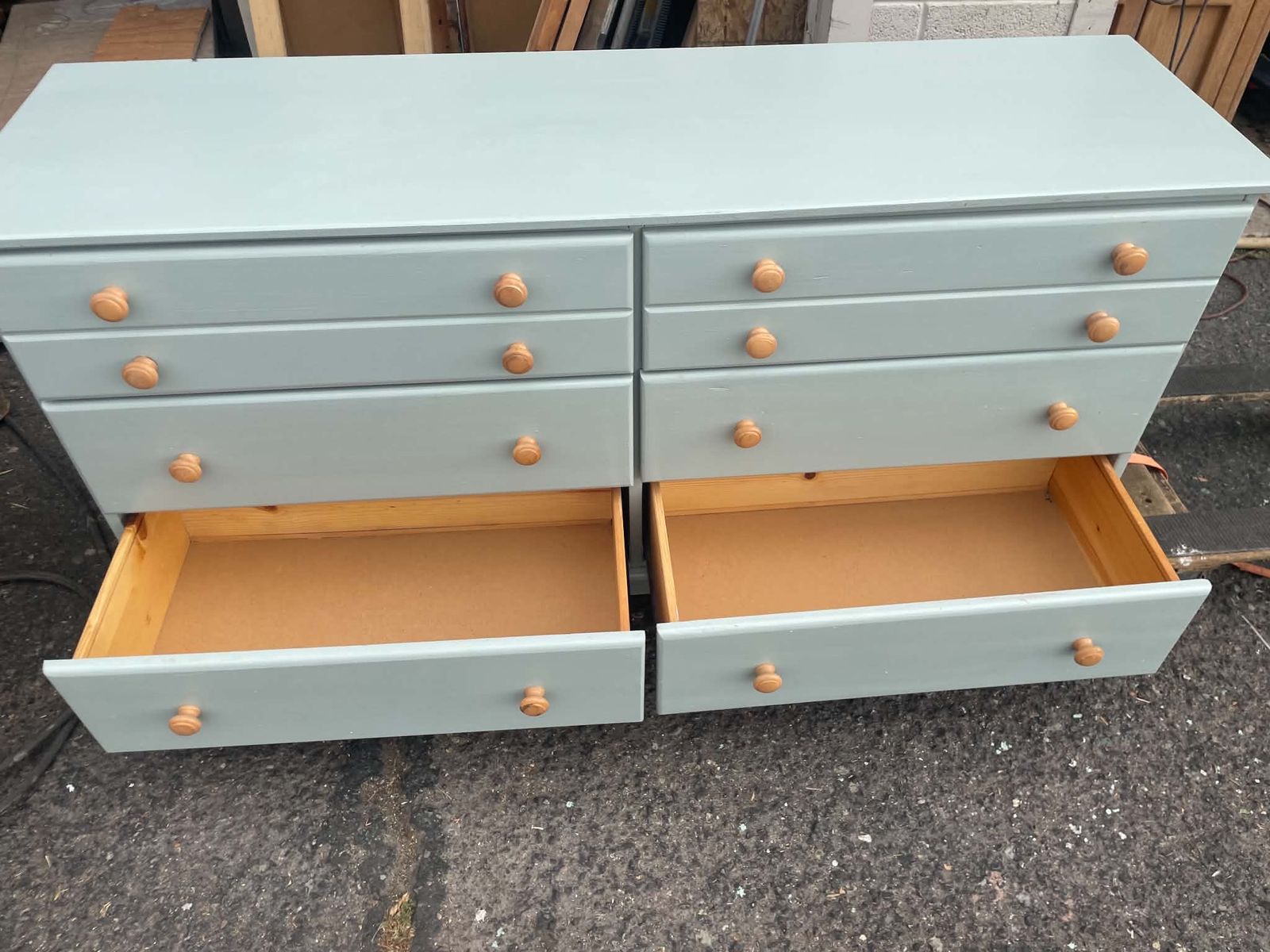 6Drawer Light Blue Wood Dresser with Round Wooden Knobs