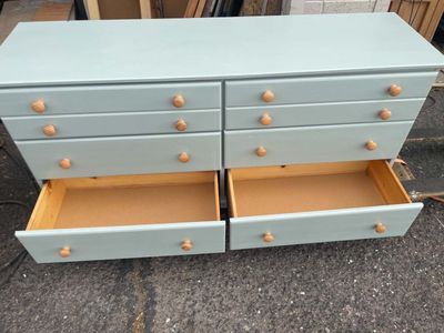6Drawer Light Blue Wood Dresser with Round Wooden Knobs