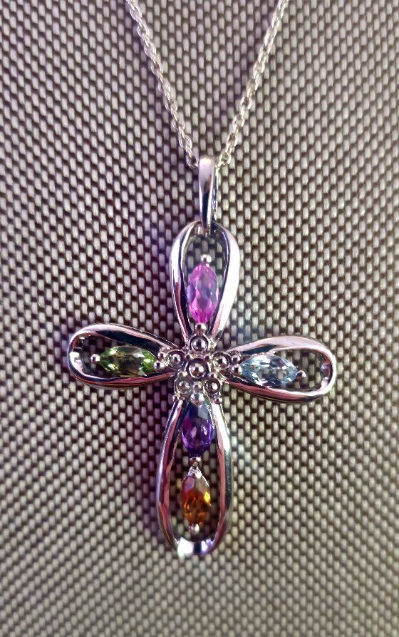 Signed P️M SS 925 W/5 SEMI PRECIOUS CROSS Pendant