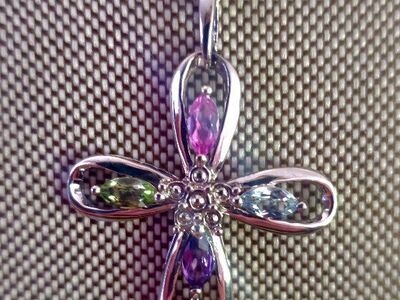 Signed P️M SS 925 W/5 SEMI PRECIOUS CROSS Pendant