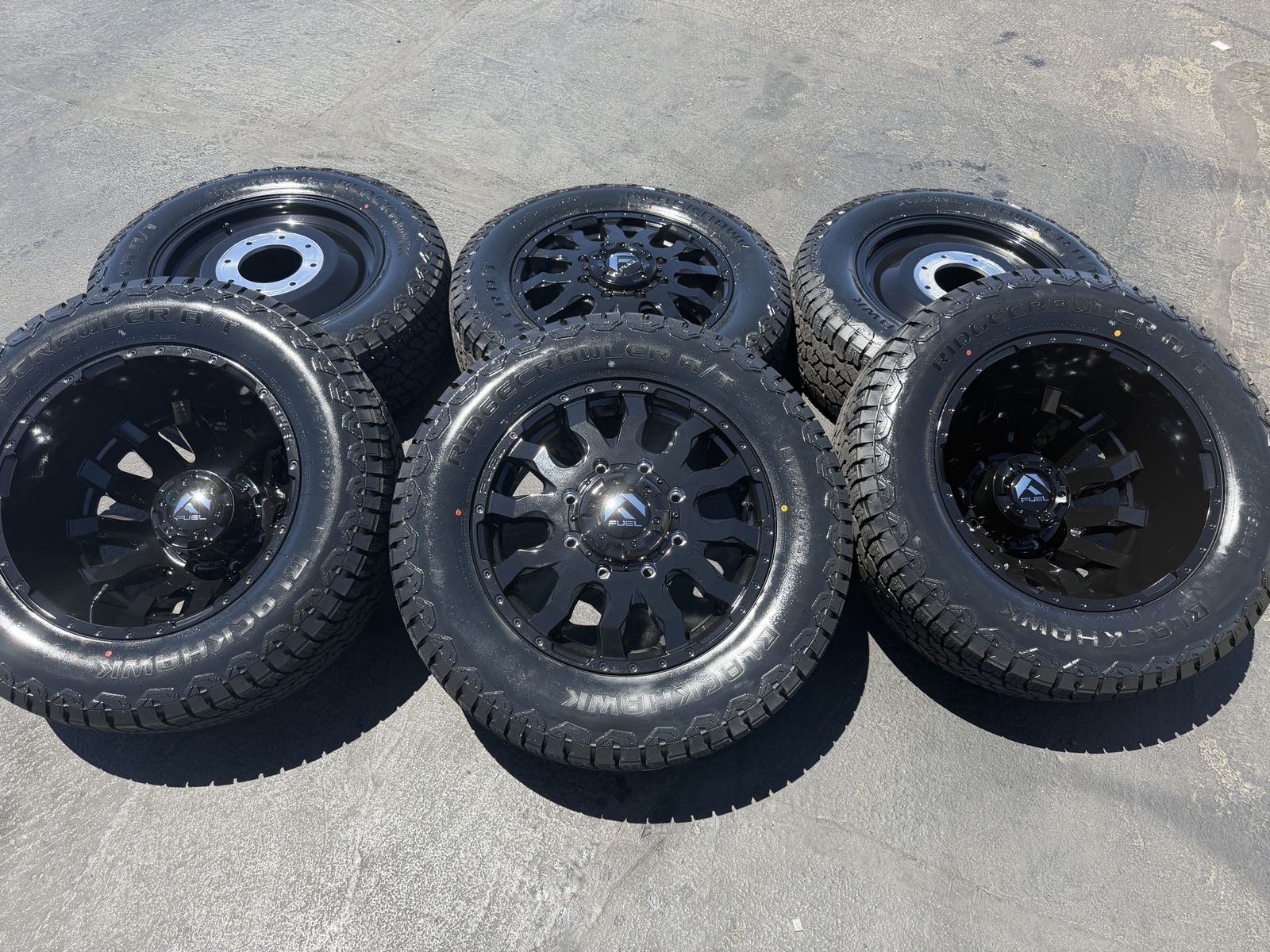 6 New Dually DRW 8x210 Black Fuel Blitz LT275/65r20 Blackhawk AT 3 peak snowflake  rated 2011+ Chevy Silverado GMC 3500 Duramax