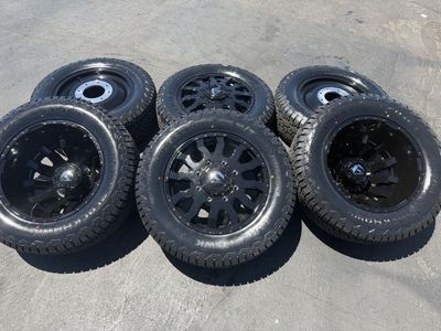 6 New Dually DRW 8x210 Black Fuel Blitz LT275/65r20 Blackhawk AT 3 peak snowflake rated 2011+ Chevy Silverado GMC 3500 Duramax